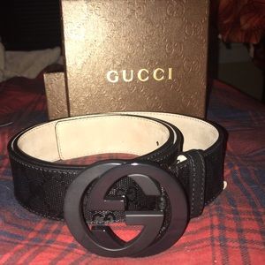 GUCCI MONOGRAM BLACK LEATHER BELT INTERLOCKING G